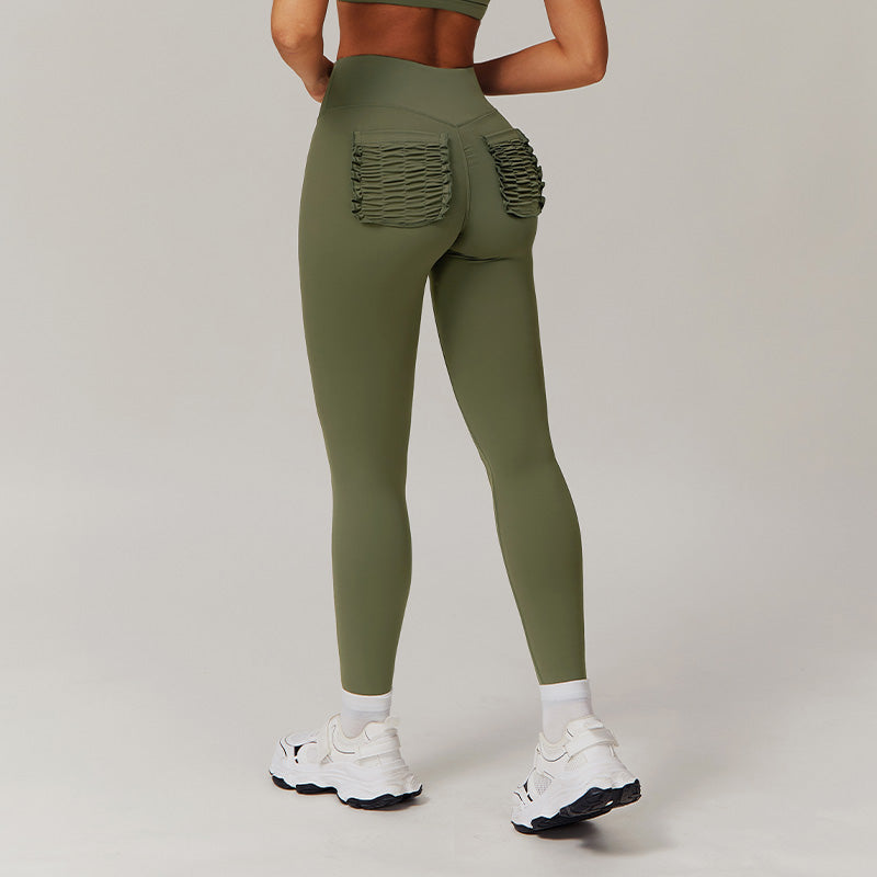 Lubella - Legging Taille Haute avec Fronces au Dos et Poches en Dentelle